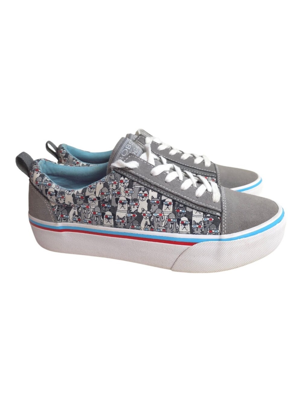 Skechers BOBS Marley Blockmeowster Cat Print Sneakers Women Gray Size 8 M